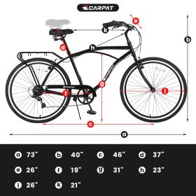 S26205 Adult Beach Cruiser Bike,7 Speed Bicycles, Multiple Colors,26" Inch Wheels, for Men and Women